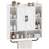 HOMCOM Bathroom Wall Cabinet, Medicine Cabinet Wall Mounted with Open and Hidden Storage Space for Bathroom, White(m-13)