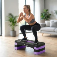Soozier Aerobic Exercise Step Platform, 4"/6"/8" Adjustable Aerobic Stepper with Risers, Workout Stepper for Home Gym, Purple(m-8)