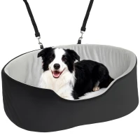 PawHut Dog Car Seat for Small Medium Pets, Detachable Washable Pet Bed with Cushion and Safety Belt for Dog Under 33lbs, Black(m-9)