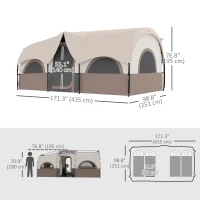 Outsunny 4 Person Camping Tent, 3 Room Cabin Tent, 3000mm Waterproof and UPF30+ with Sewn in Groundsheet and Carry Bag, Khaki(m-3)