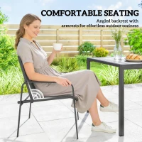Outsunny Outdoor Dining Set for 6, Faux Wood Patio Table and Chairs with Breathable Mesh Seat, Galvanized Steel Frame, Black(m-6)