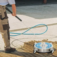 Outsunny 16" Pressure Washer Surface Cleaner with 4 Wheels, Stainless Steel Power Washer Surface Cleaner with 1/4" Quick Connector, 2 Extension Wands, 3600 PSI, Silver(m-1)