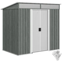 Outsunny 6.5 x 4 ft Garden Shed, Galvanised Steel Outdoor Tool Storage with Lockable Sliding Doors, Foundation Kit, Hooks & Vents, Light Grey(m-9)