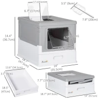 PawHut Top Entry Enclosed Kitty Litter Box with Scoop, Tray, Front Entry, Large Space, Foldable, Portable, Grey(m-3)