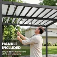 Outsunny 9.5 x 10 ft Louvered Pergola with PC Roof, Aluminium Outdoor Pergola Gazebo with Drainage Gutters, Handle, Clear(m-7)