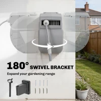 Outsunny Retractable Garden Hose Reel, 1/2" x 98ft Wall Mounted Hose Reel with Auto Retraction, Self-Locking, Grey(m-6)