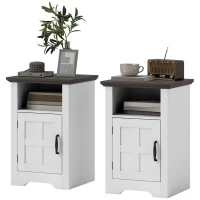 HOMCOM Set of 2 Side Tables with Barn Door and Open Shelf, Farmhouse End Tables with Cabinet, Nightstands for Living Room(m-2)