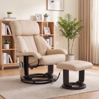 HOMCOM Massage Recliner Chair with Ottoman, 360° Swivel Recliner and Footstool, 10-Point Vibration, Beige(m-8)