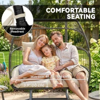 Outsunny Double Wicker Egg Swing Chair with Stand, Foldable Hanging Egg Chair with UV Resistant Cushion, Headrest, Cream White(m-6)
