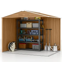 Outsunny 8' x 6' Outdoor Storage Shed, Metal Garden Tool Storage House with Lockable Sliding Doors and Vents for Backyard Patio Lawn, Dark Brown(m-7)
