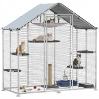 PawHut Large Catio Outdoor Cat Enclosure with Waterproof Cover, Walk-in Cat Patio w/ 5 Adjustable Platforms & Hammock 79" W(m-9)