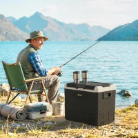 Outsunny 12 Volt Car Refrigerator, 53QT Car Fridge Electric Cooler, 12/24V DC and 100-240V AC, -4-68 ℉, Portable Refrigerator(m-8)