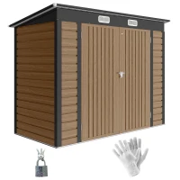 Outsunny 8 x 4FT Galvanized Garden Storage Shed, Metal Outdoor Shed with Double Doors and 2 Vents, Teak(m-9)