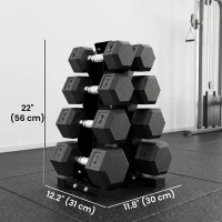 Soozier Hex Dumbbell Weight Set with Vertical Rack, 180lbs Rubber-Coated Dumbbells with Non-Slip Handles(m-3)