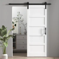 HOMCOM 32"x84" Sliding Barn Door with Hardware Kit, Shaker Style Sliding Door with Handle, Track, Floor Guide, White Wood Grain(m-9)