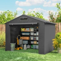 Outsunny 8' x 6' Portable Shed, Waterproof Bike Tent with Roll-up Zipper Door, Vent and Galvanised Metal Frame, Dark Grey(m-8)
