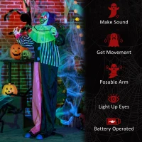 Outsunny 5.7FT Life Size Halloween Decoration, Animated Clown with Sound Activated, Light Up Eyes, Motion, Laugh(m-7)