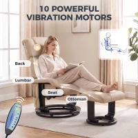 HOMCOM Massage Recliner Chair with Ottoman, 360° Swivel Recliner and Footstool, 10-Point Vibration, Blue(m-4)