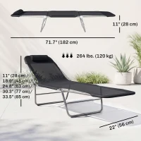 Outsunny Outdoor Lounge Chair, Portable Adjustable Reclining Seat Folding Chaise Lounge Patio Camping Beach Tanning Chair Bed with Pillow, Black(m-3)