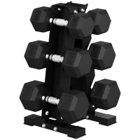 Soozier Hex Dumbbell Weight Set with Vertical Rack, 120lbs Rubber-Coated Dumbbells with Non-Slip Handles(m-13)