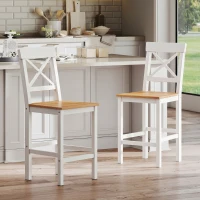 HOMCOM Counter Height Stools Set of 2, Farmhouse Bar Stools with Backs, Solid Wood Counter Stools for Kitchen Island(m-1)