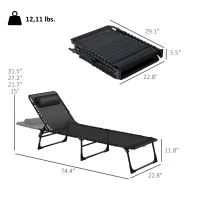 Outsunny 2 Folding Chaise Lounge Pool Chairs with 4-Position Reclining Back, Pillow, Breathable Mesh & Bungee Seat, Black(m-3)