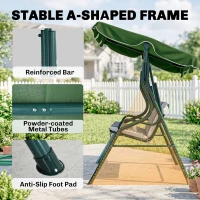 Outsunny Outdoor Porch Swing with Adjustable Canopy, 3-Seater Patio Swing Chair with Cushion, Green(m-6)