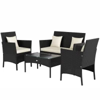 Outsunny 4-Piece Rattan Outdoor Furniture Set Patio Furniture Set with Coffee Table 22.8" W x 21.7" D x 33.5" H Black & Cream(m-2)