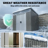 Outsunny 6.5 x 4 ft Garden Shed, Galvanised Steel Outdoor Tool Storage with Lockable Sliding Doors, Foundation Kit, Hooks & Vents, Light Grey(m-6)