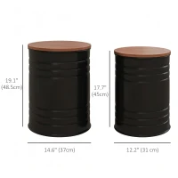 HOMCOM Round Side Table Set of 2, Nesting Coffee Tables w/ Wooden Lid, Metal Frame and Hidden Storage Space for Bedroom, Black(m-3)