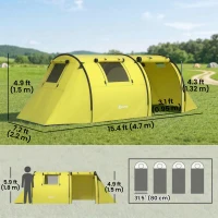 Outsunny 3-4 Person Camping Tent with 2 Rooms, 3000mm Waterproof Portable Family Tent with Carry Bag, Yellow(m-3)