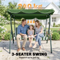 Outsunny Outdoor Porch Swing with Adjustable Canopy, 3-Seater Patio Swing Chair with Cushion, Green(m-5)