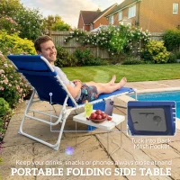 Outsunny Tanning Chair with Face Hole and Side Table, Folding Outdoor Lounge Chair with Carry Straps, Side Pocket, Navy Blue(m-4)