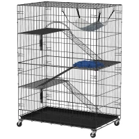 PawHut 4-Tier Cat Cage, Large Cat Enclosure with Lockable Wheels, Tray, Hammock, Bed, 3 Ramp, 3 Platforms for 3-5 Kittens(m-2)