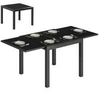 Outsunny Aluminum Expandable Outdoor Dining Table with Tempered Glass Tabletop and Aluminum Frame, for Garden, Backyard, Black(m-9)