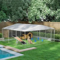 PawHut 14.8' x 14.8' x 7.1' Dog Kennel Outdoor for Small Medium Large Dogs with Waterproof Cover, Silver(m-8)