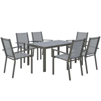 Outsunny 7 Piece Outdoor Dining Set with Rectangular Table and 6 Stackable Chairs, for Backyard, Lawn, Deck, Balcony, Pool Side(m-9)