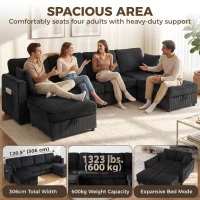 HOMCOM Modular Sofa, U-Shaped Corduroy Couch with Dual Storage Ottoman, Under-Seat Storage, 4 Pillows, Dark Grey(m-4)