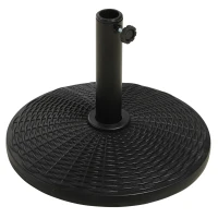 Outsunny 25 lbs Market Umbrella Base Holder 17.5" Round Parasol Stand with Rattan Design for Patio, Outdoor, Backyard, Black(m-9)