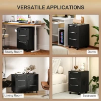 HOMCOM 3 Drawer File Cabinet with Wheels, Vertical Filing Cabinet with Lock, Black(m-6)