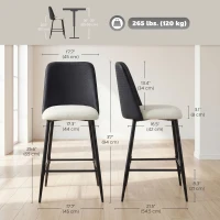 HOMCOM Bar Stools Set of 2, 26" Counter Height Bar Stools with PU Backrest, Linen-look Fabric Seat, Black(m-3)