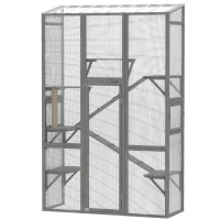 PawHut Large Outdoor Catio with 6 Jumping Platforms, Scratching Post, 2 Ramps, Waterproof Roof, Grey(m-2)