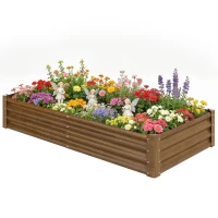 Outsunny 6 x 3 x 1ft Galvanized Raised Garden Bed, Reinforced Outdoor Planter Box with Open Bottom,, Wood-Effect(m-2)