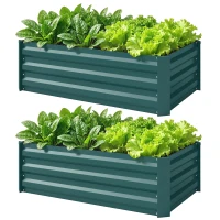 Outsunny Set of 2 Galvanized Raised Beds for Garden, Outdoor Planter Box for Flowers, Herbs and Vegetables, Green(m-2)