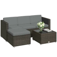 Outsunny 3 Pieces Patio Furniture Set with Cushions, Outdoor PE Rattan Wicker Conversation Corner Sofa Set with Glass Top Table(m-13)