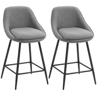 HOMCOM 26" Counter Height Barstools Set of 2, Upholstered Swivel Bar Stools with Backrests and Armrests, Dark Grey(m-9)
