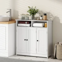 HOMCOM Bathroom Floor Cabinet, Freestanding Bathroom Storage Unit with 3 Doors, 2 Open Shelves and Adjustable Shelf, White(m-7)