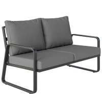 Outsunny Outdoor Sofa Thick Cushions Outdoor Patio Couch Loveseat 2 Seater for Garden Black and Light Grey(m-13)