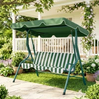 Outsunny Outdoor Porch Swing with Adjustable Canopy, 3-Seater Patio Swing Chair with Cushion, Green(m-8)
