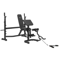 Soozier Weight Bench Stand with Squat Rack, Adjustable Olympic Bench, Multifunctional Arm Curl Pad, Leg Extension, Grey(m-2)